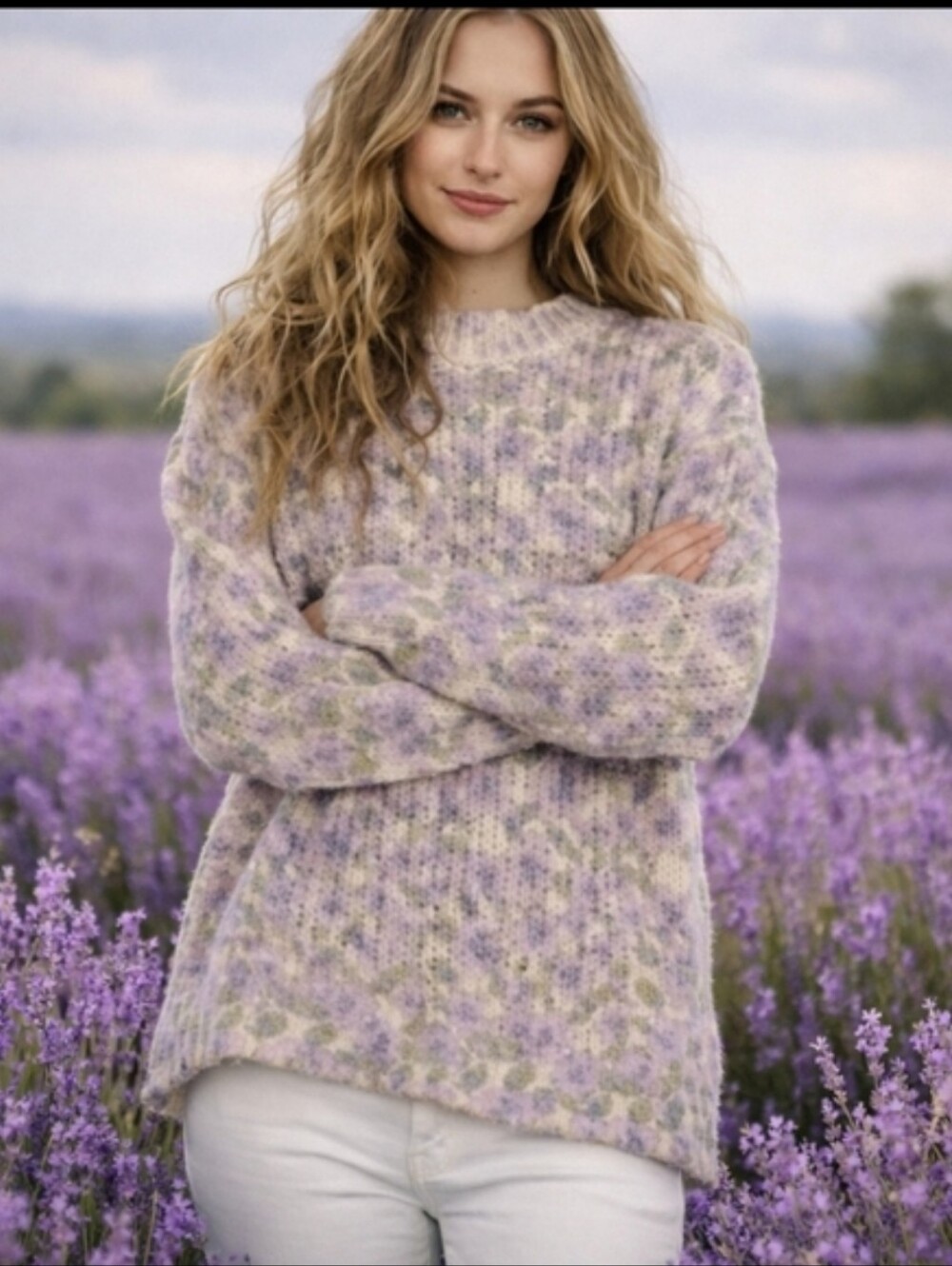 Zara Oversized Lilac Floral wool Blend Knit Feminine Soft Girl Sweater Sz S